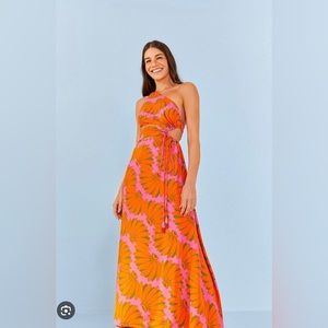 FARM Rio Copacabana Pink Cutout Midi Dress